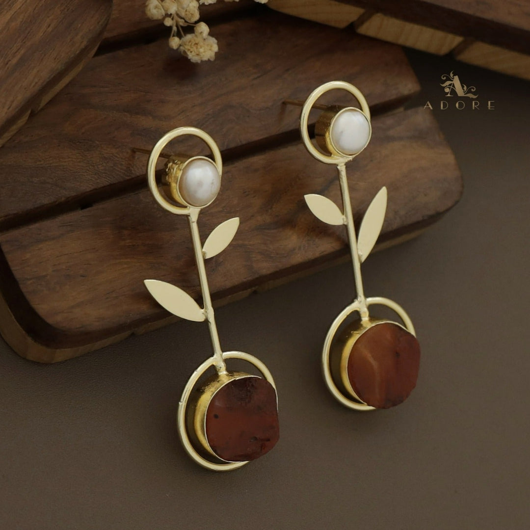 Baroque Leafy Raw Stone Pendulum Earring
