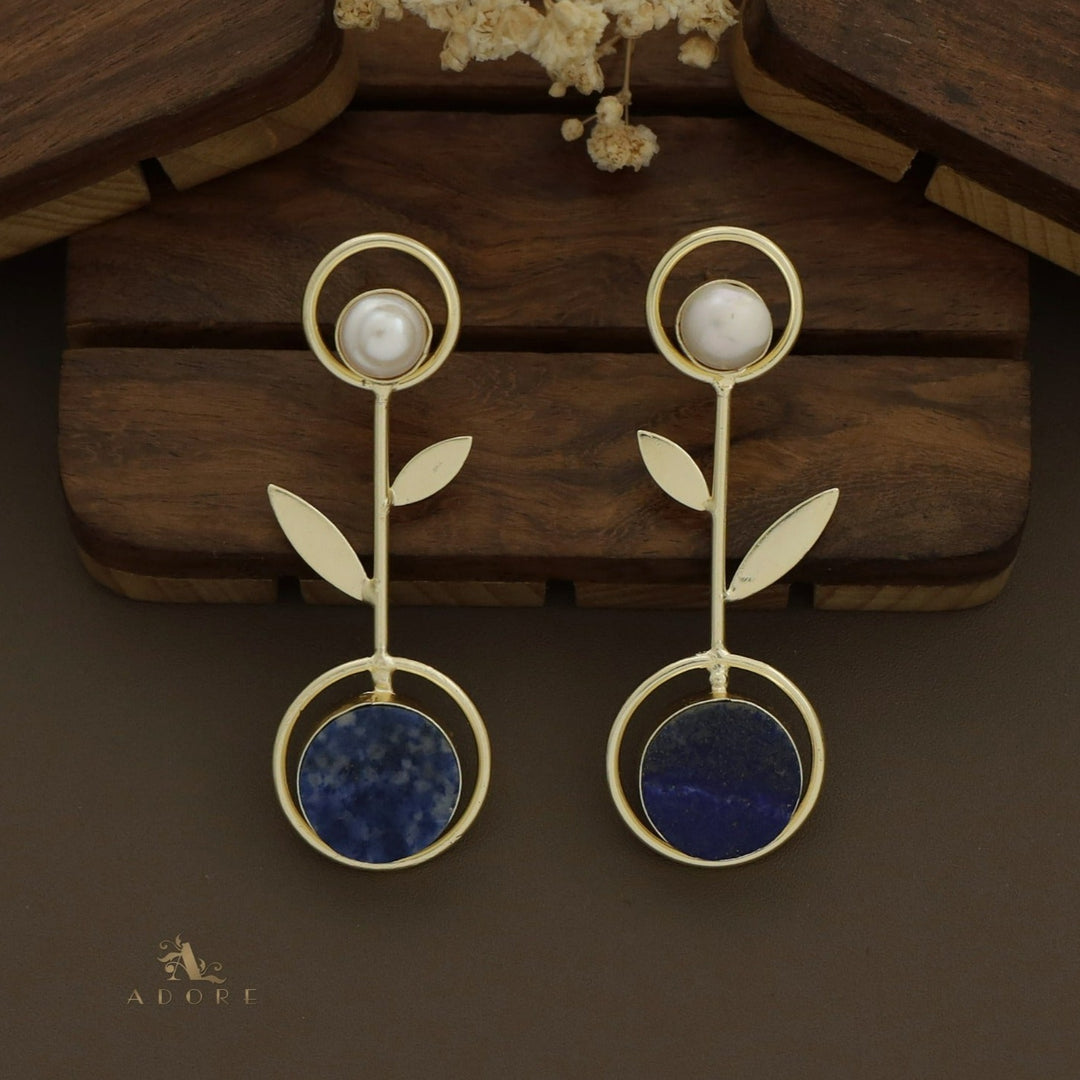 Baroque Leafy Raw Stone Pendulum Earring