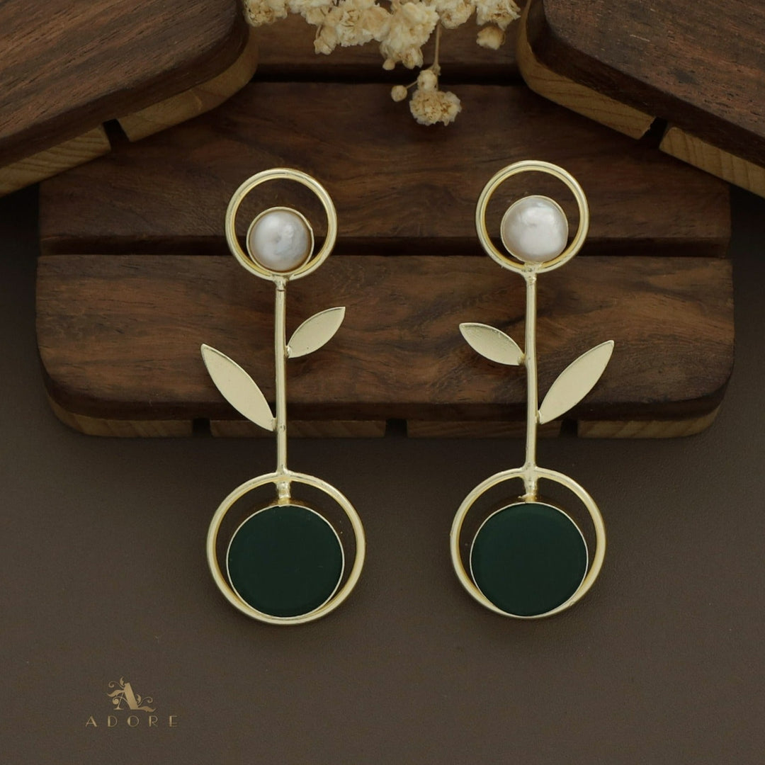 Baroque Leafy Raw Stone Pendulum Earring