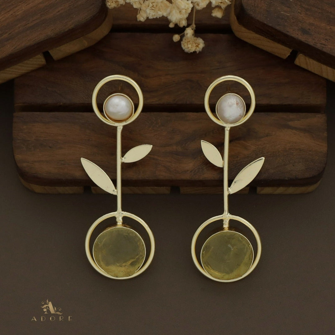 Baroque Leafy Raw Stone Pendulum Earring