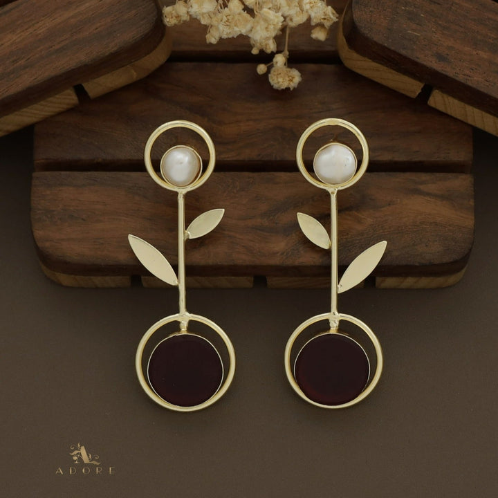 Baroque Leafy Raw Stone Pendulum Earring
