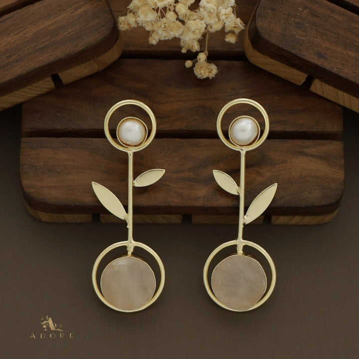 Baroque Leafy Raw Stone Pendulum Earring
