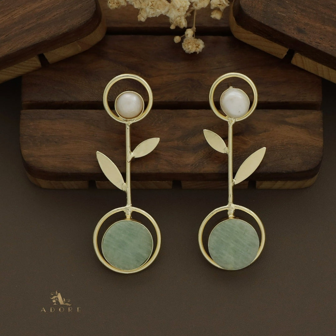 Baroque Leafy Raw Stone Pendulum Earring
