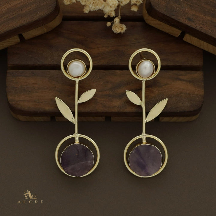 Baroque Leafy Raw Stone Pendulum Earring