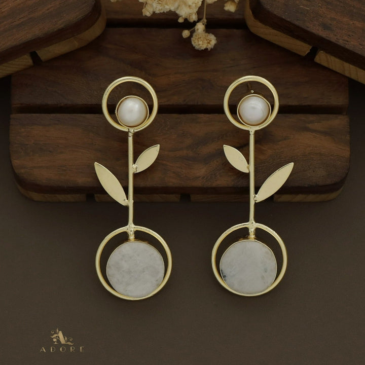 Baroque Leafy Raw Stone Pendulum Earring