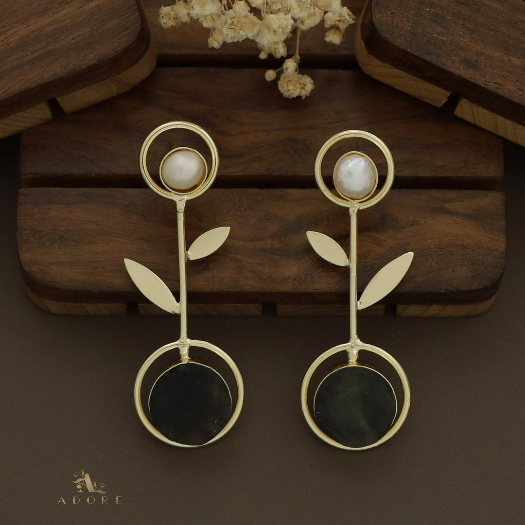 Baroque Leafy Raw Stone Pendulum Earring