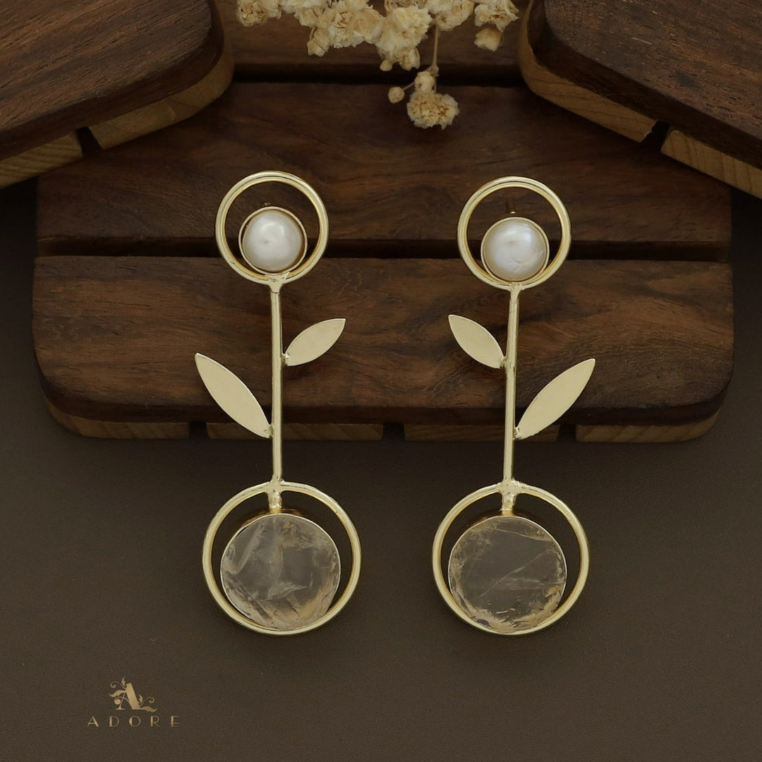 Baroque Leafy Raw Stone Pendulum Earring