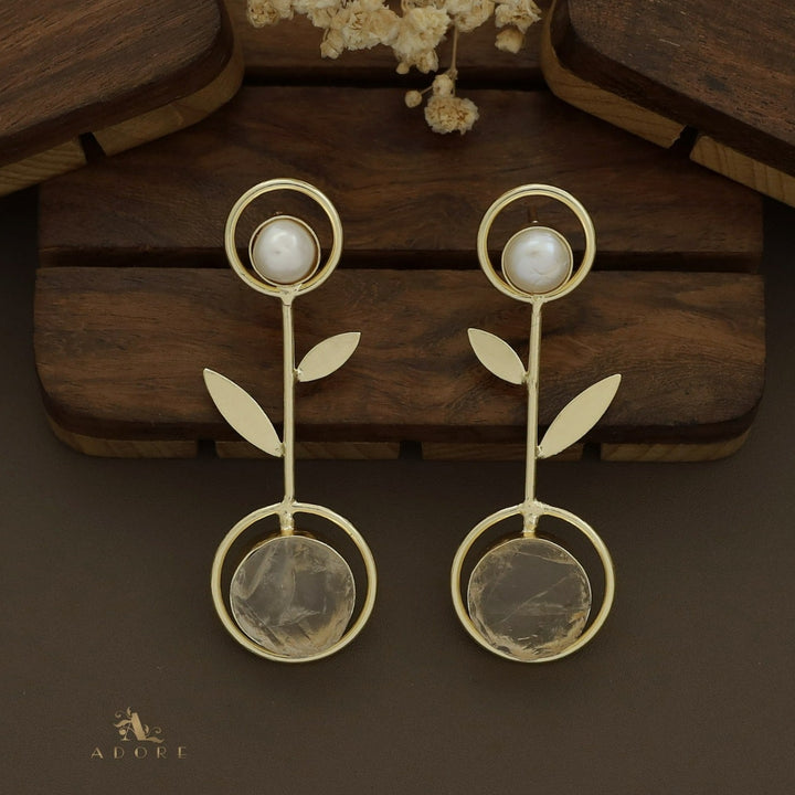 Baroque Leafy Raw Stone Pendulum Earring