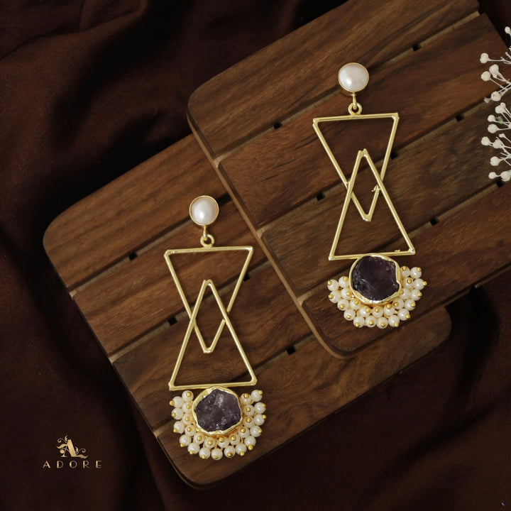 Ziba Baroque +  Raw Stone Dual Triangle Cluster Pearl Earring