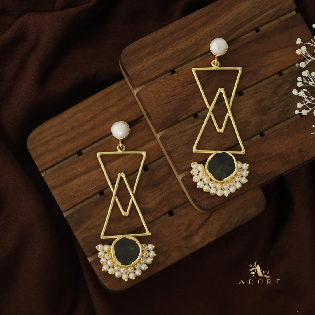 Ziba Baroque +  Raw Stone Dual Triangle Cluster Pearl Earring