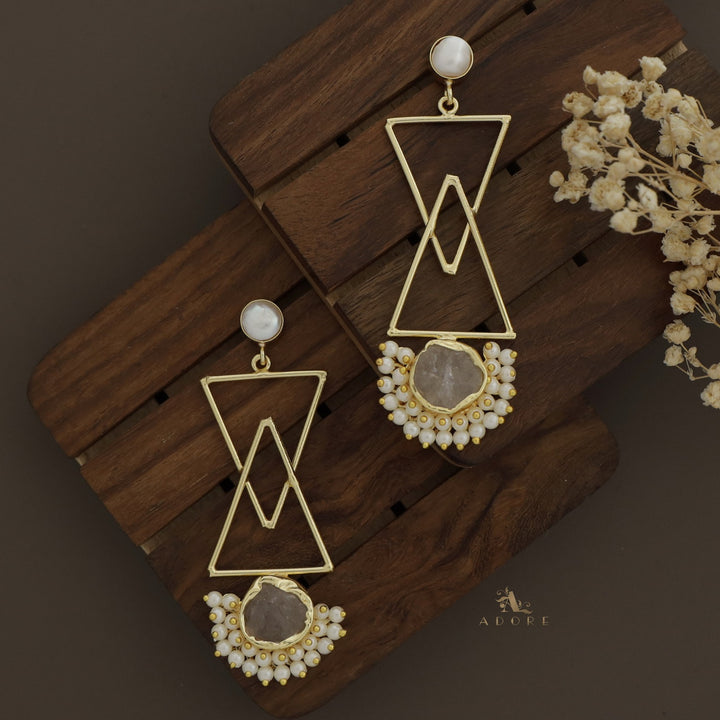 Ziba Baroque +  Raw Stone Dual Triangle Cluster Pearl Earring