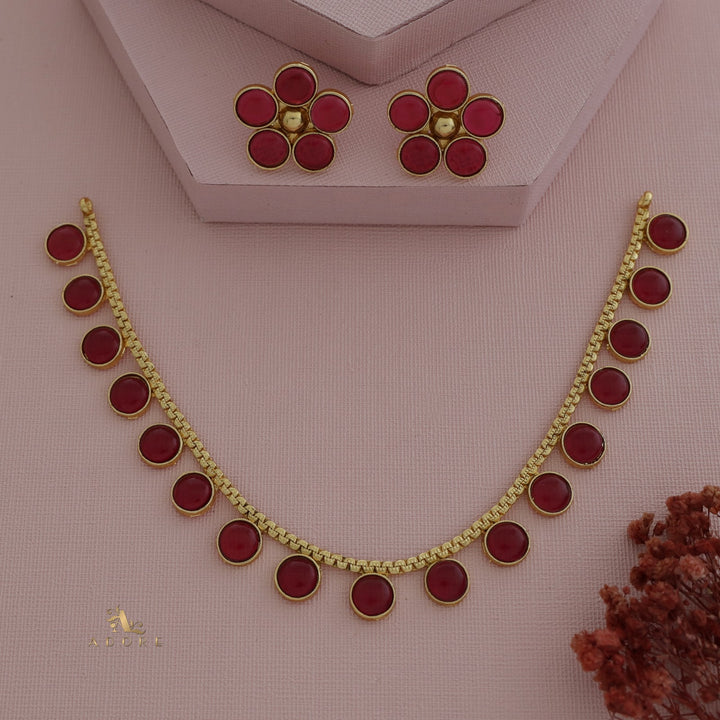 Yashi Glossy Round Neckpiece With Flower Stud (Colour Options)