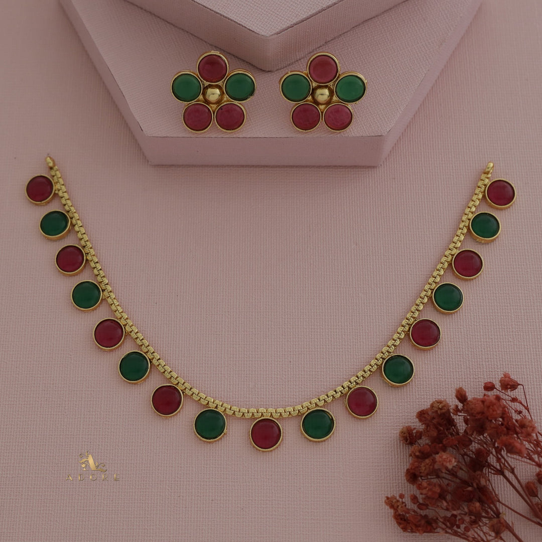 Yashi Glossy Round Neckpiece With Flower Stud (Colour Options)