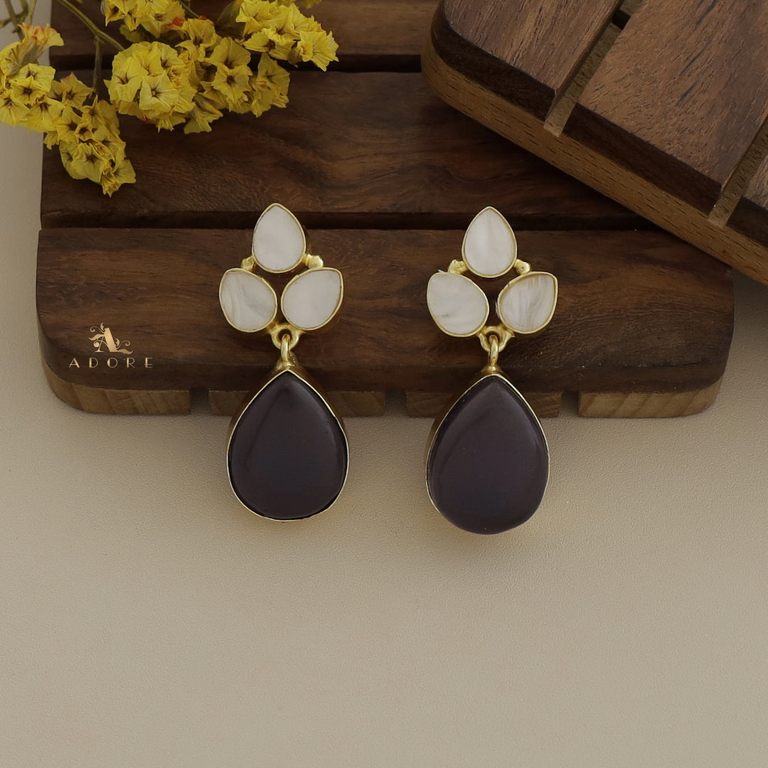 Tri Leafy MOP Glossy Drop Earring