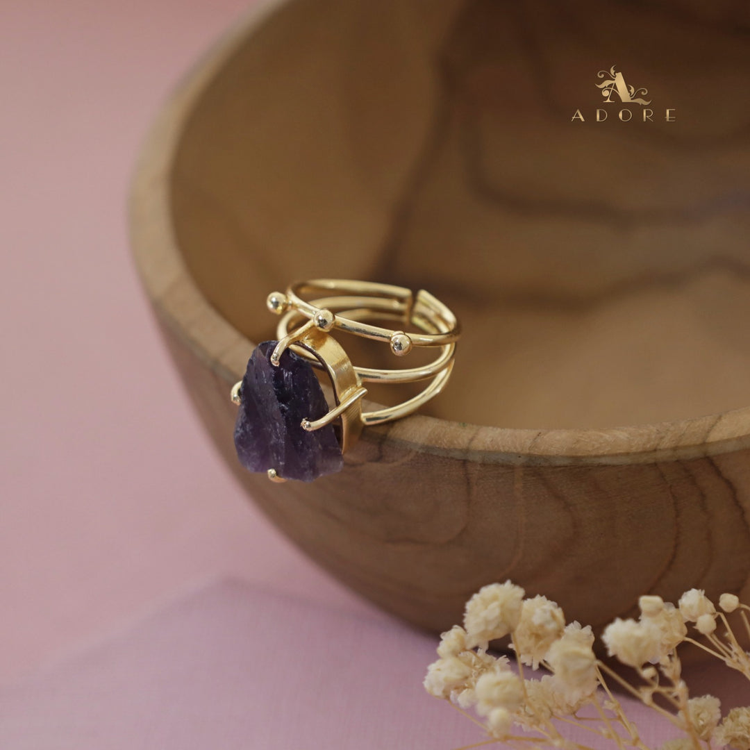Raw Stone Hexa 3 Layer Golden Ring