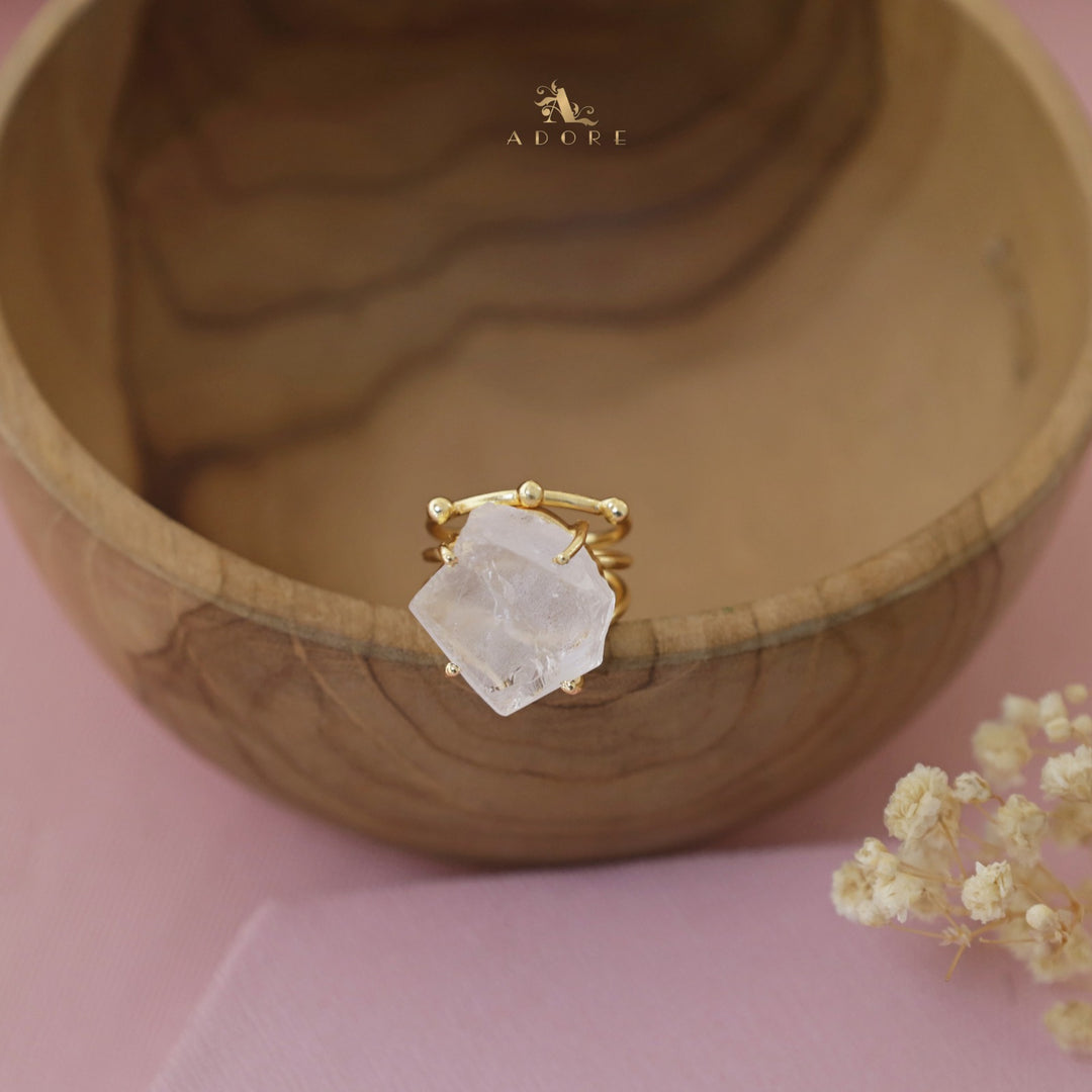 Raw Stone Hexa 3 Layer Golden Ring
