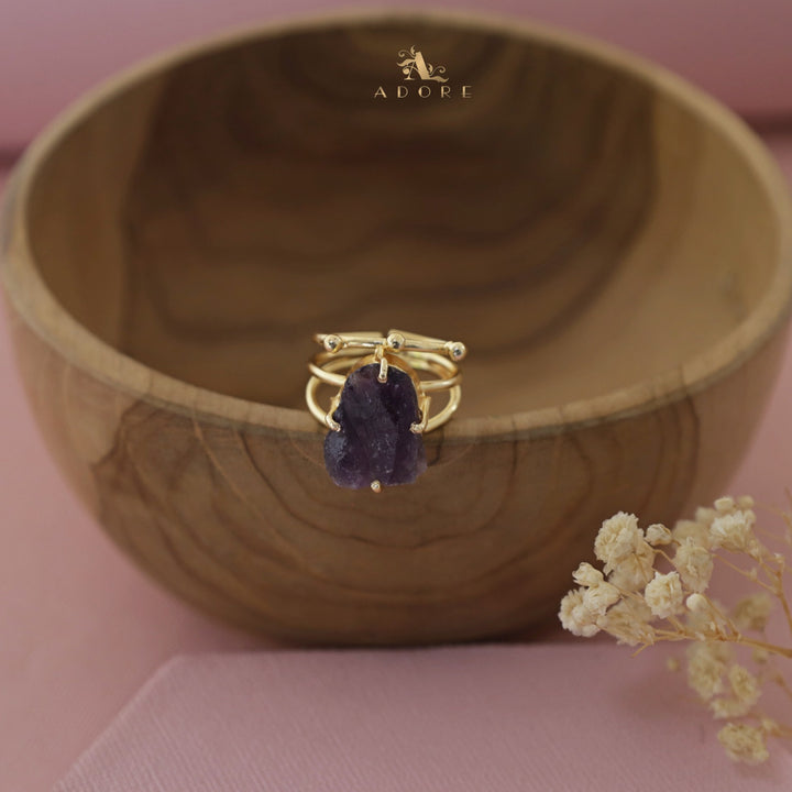 Raw Stone Hexa 3 Layer Golden Ring