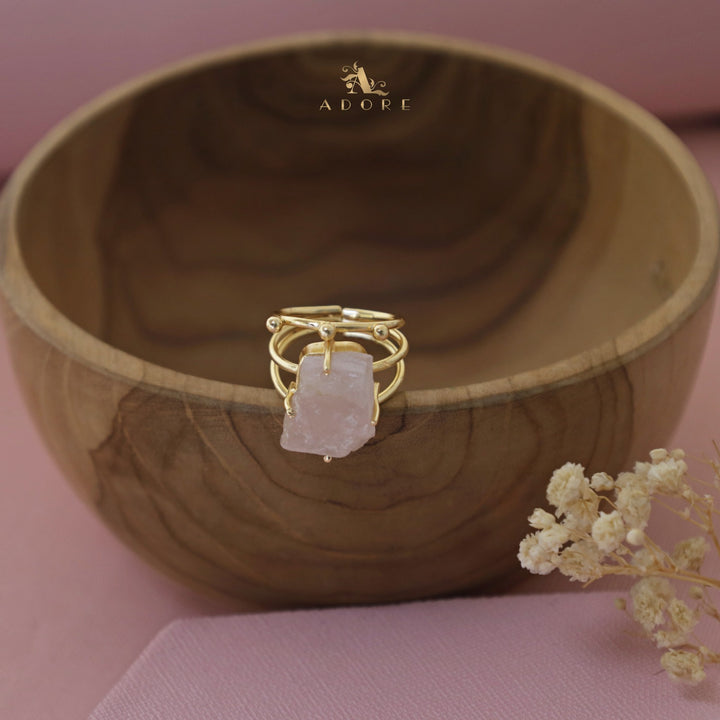 Raw Stone Hexa 3 Layer Golden Ring