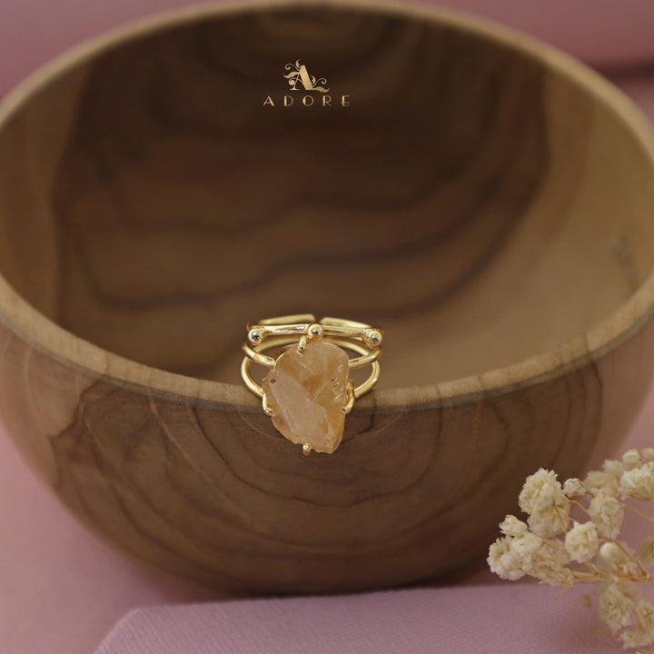 Raw Stone Hexa 3 Layer Golden Ring