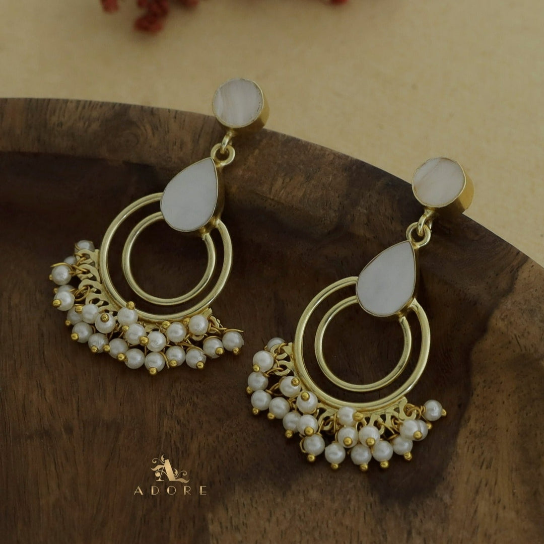 MOP Round And Drop Dual Circle Cluster Pearl Earring