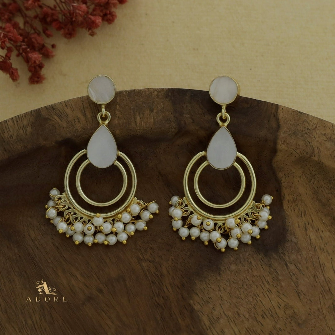 MOP Round And Drop Dual Circle Cluster Pearl Earring