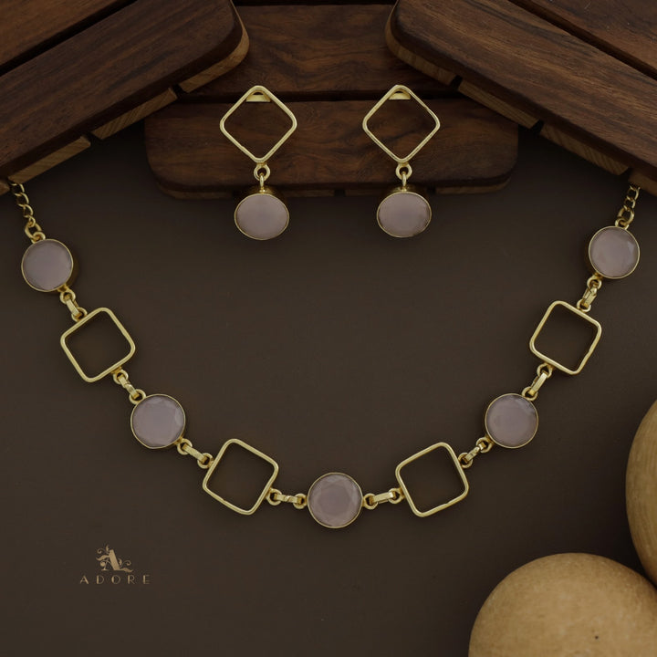 Glossy 4 Square Neckpiece With Earring