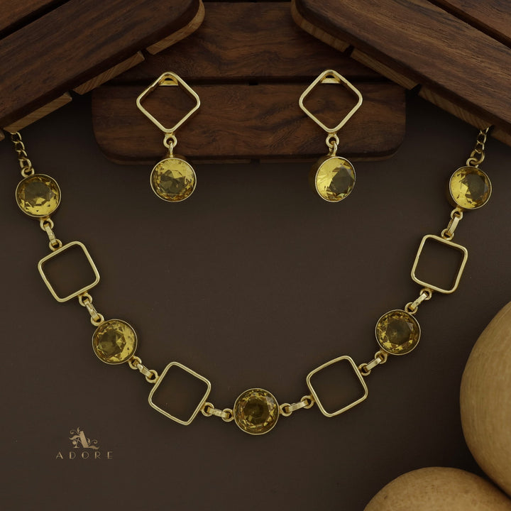Glossy 4 Square Neckpiece With Earring