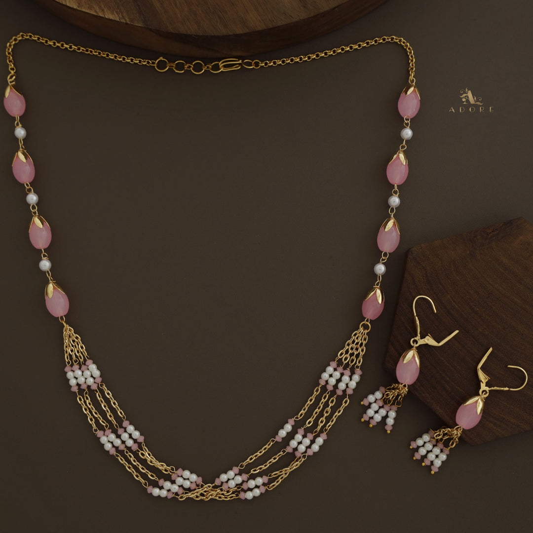 Golden Niharika Bud Pearl Neckpiece With Earring