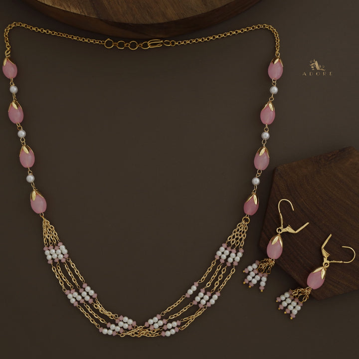 Golden Niharika Bud Pearl Neckpiece With Earring