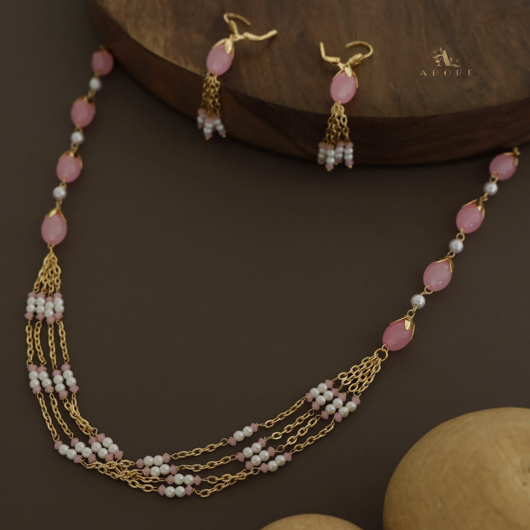 Golden Niharika Bud Pearl Neckpiece With Earring