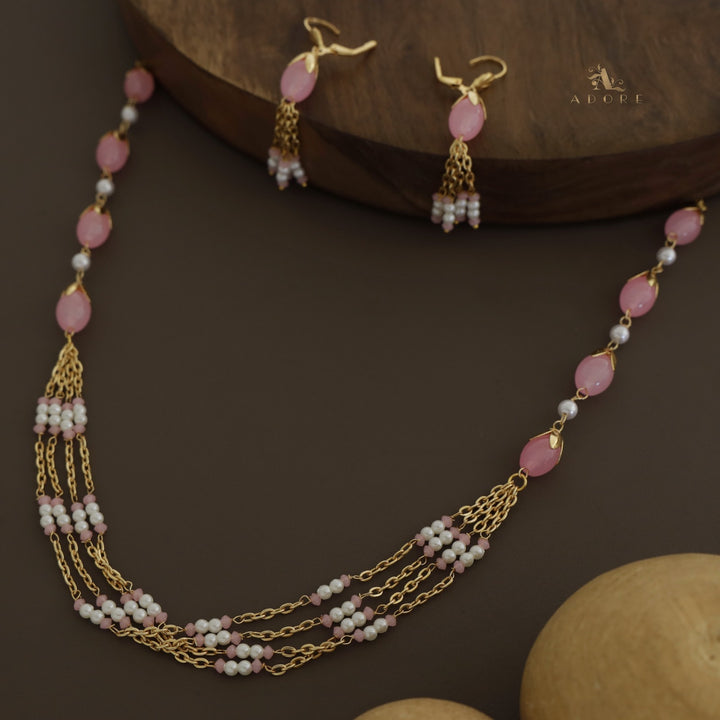 Golden Niharika Bud Pearl Neckpiece With Earring