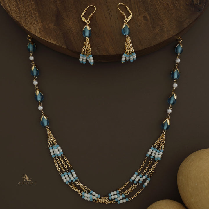 Golden Niharika Bud Pearl Neckpiece With Earring