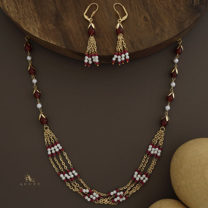 Golden Niharika Bud Pearl Neckpiece With Earring