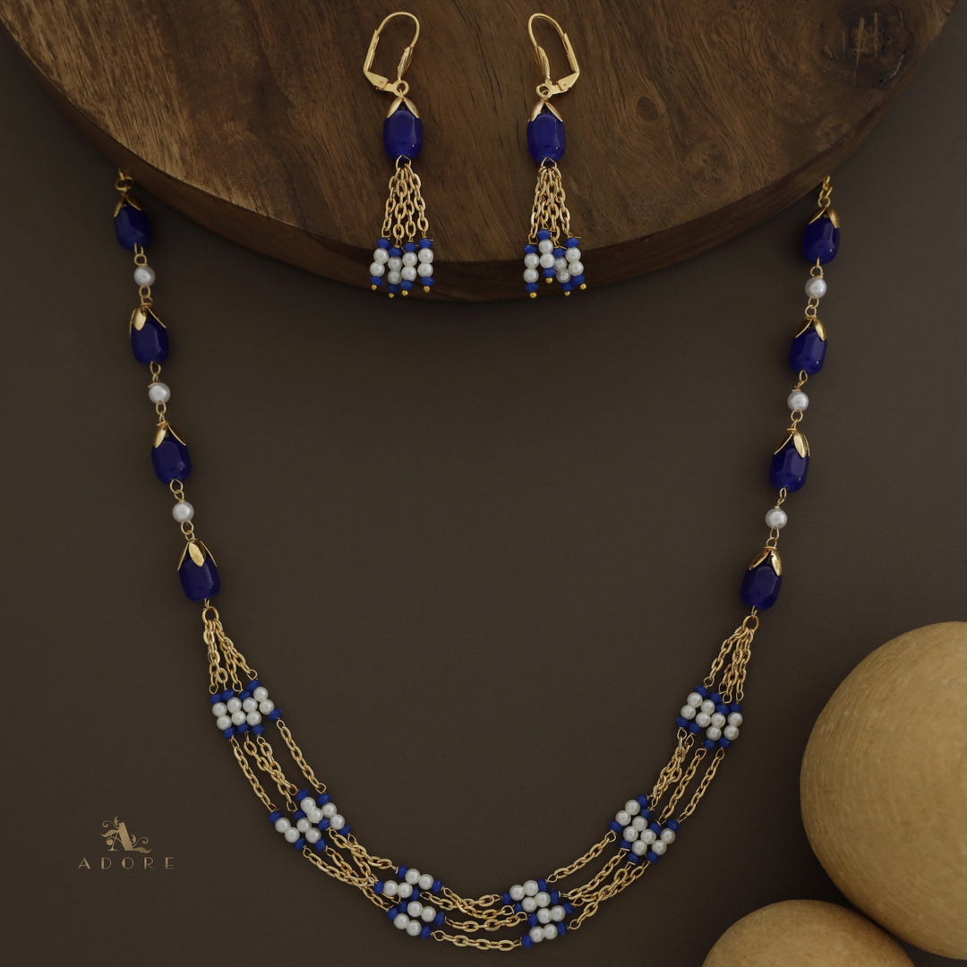 Golden Niharika Bud Pearl Neckpiece With Earring