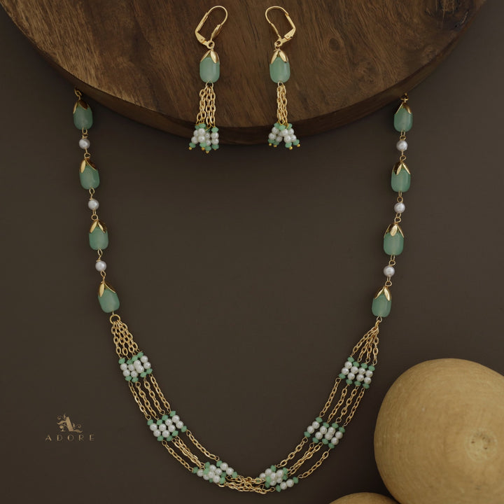 Golden Niharika Bud Pearl Neckpiece With Earring