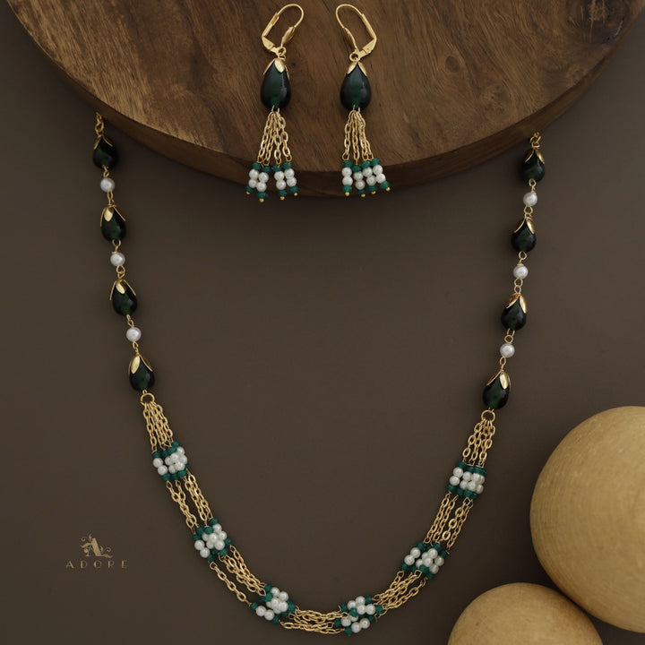 Golden Niharika Bud Pearl Neckpiece With Earring