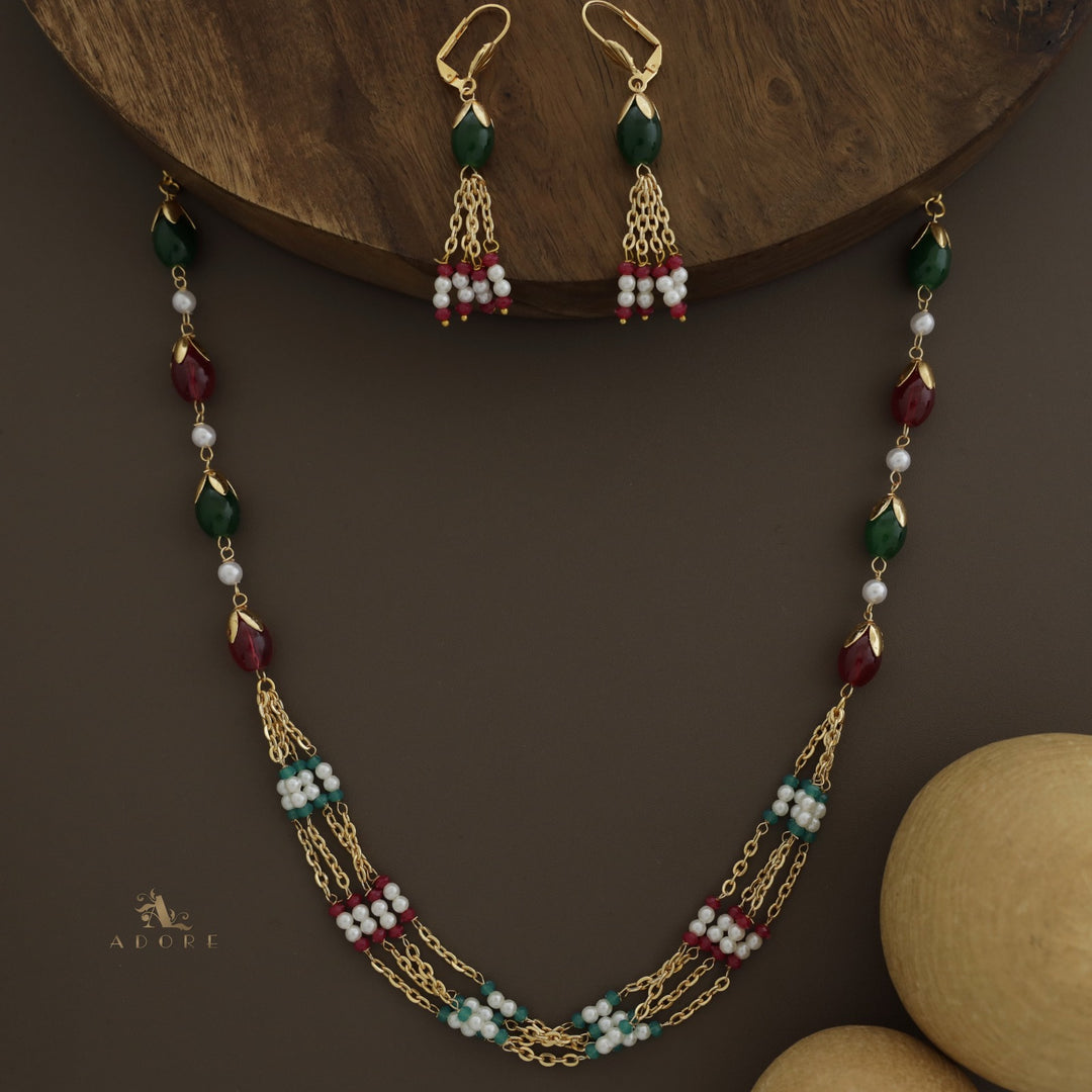 Golden Niharika Bud Pearl Neckpiece With Earring