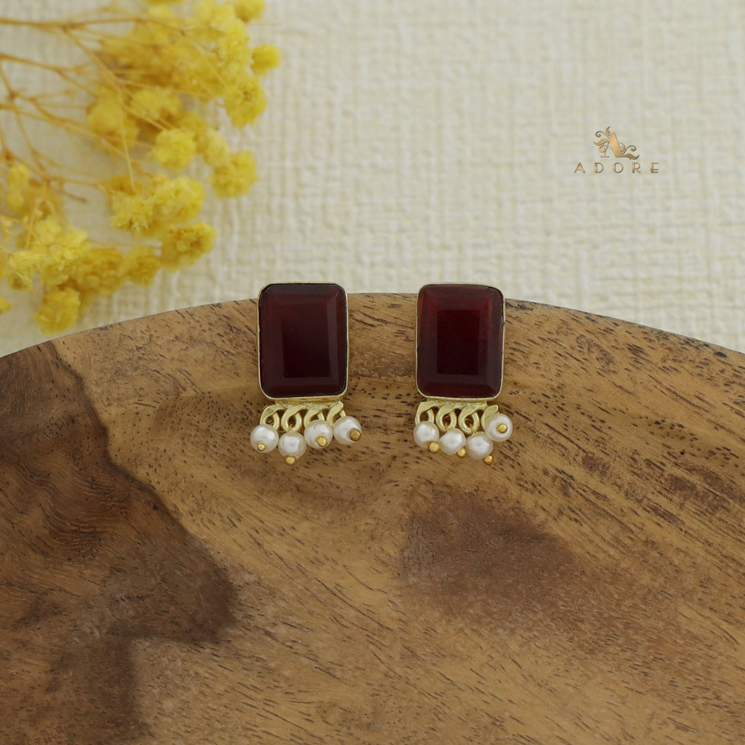 Glossy Rectangle Cluster Pearl Earring