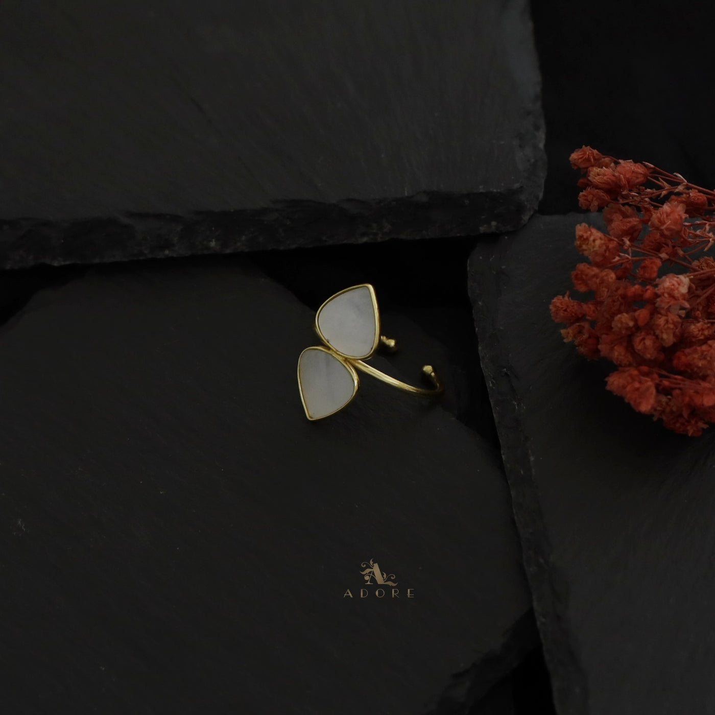Golden Dual Curvy Triangle MOP Ring