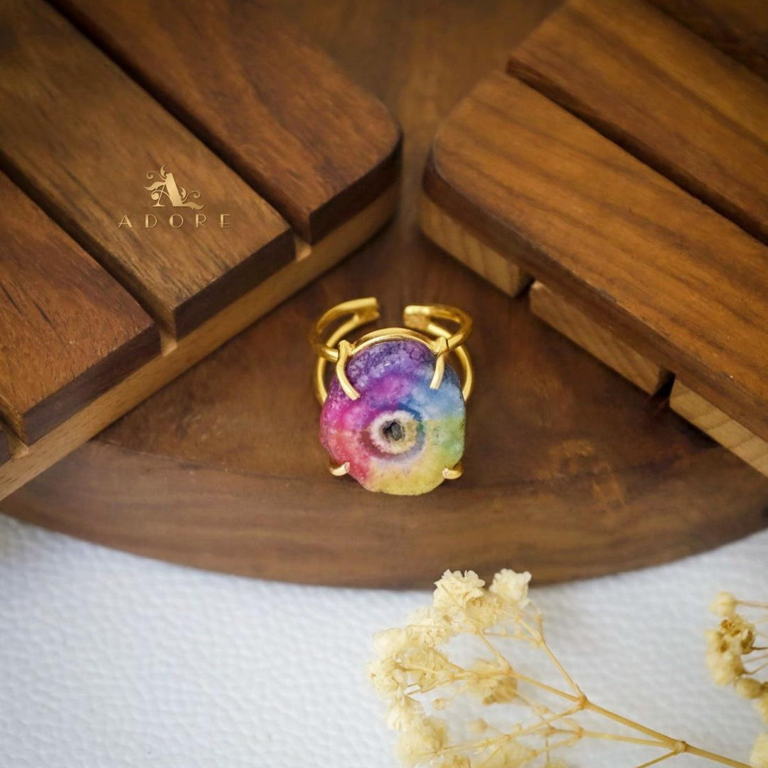 2 Layer Rainbow Agate Ring