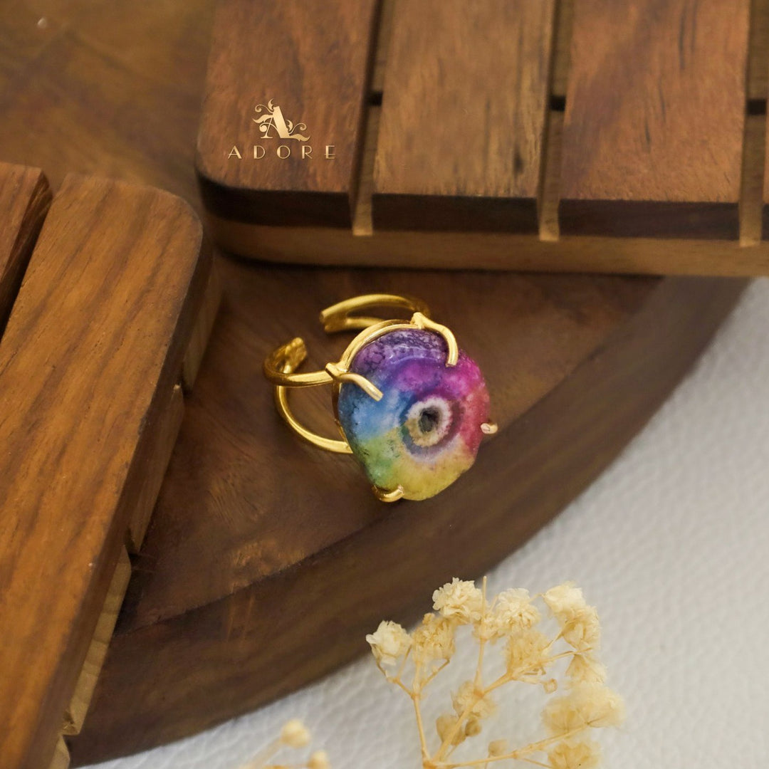 2 Layer Rainbow Agate Ring