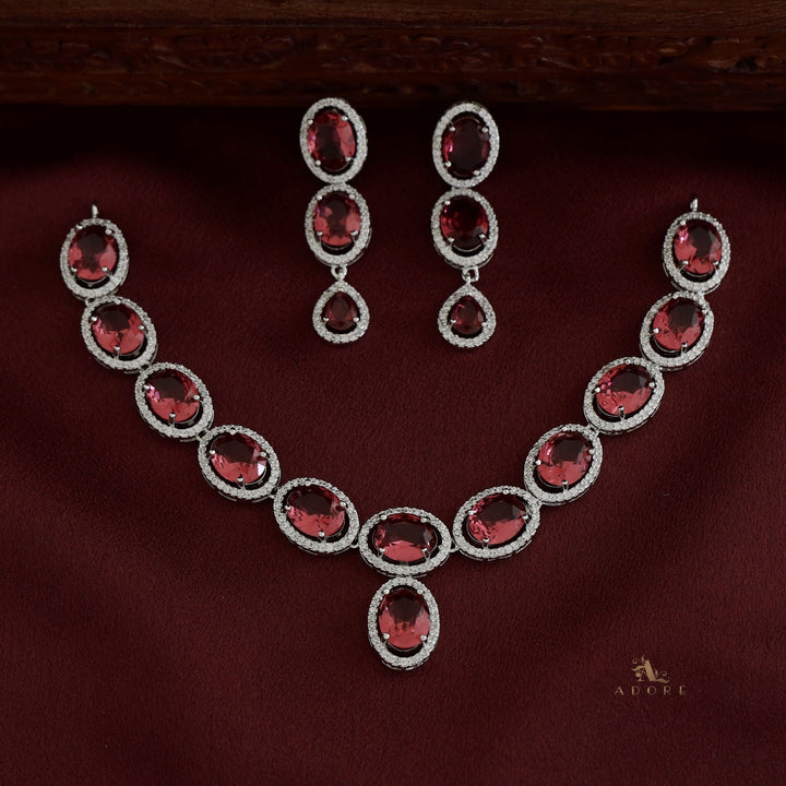 Silver Cordula Oval Short Neckpiece With Earring