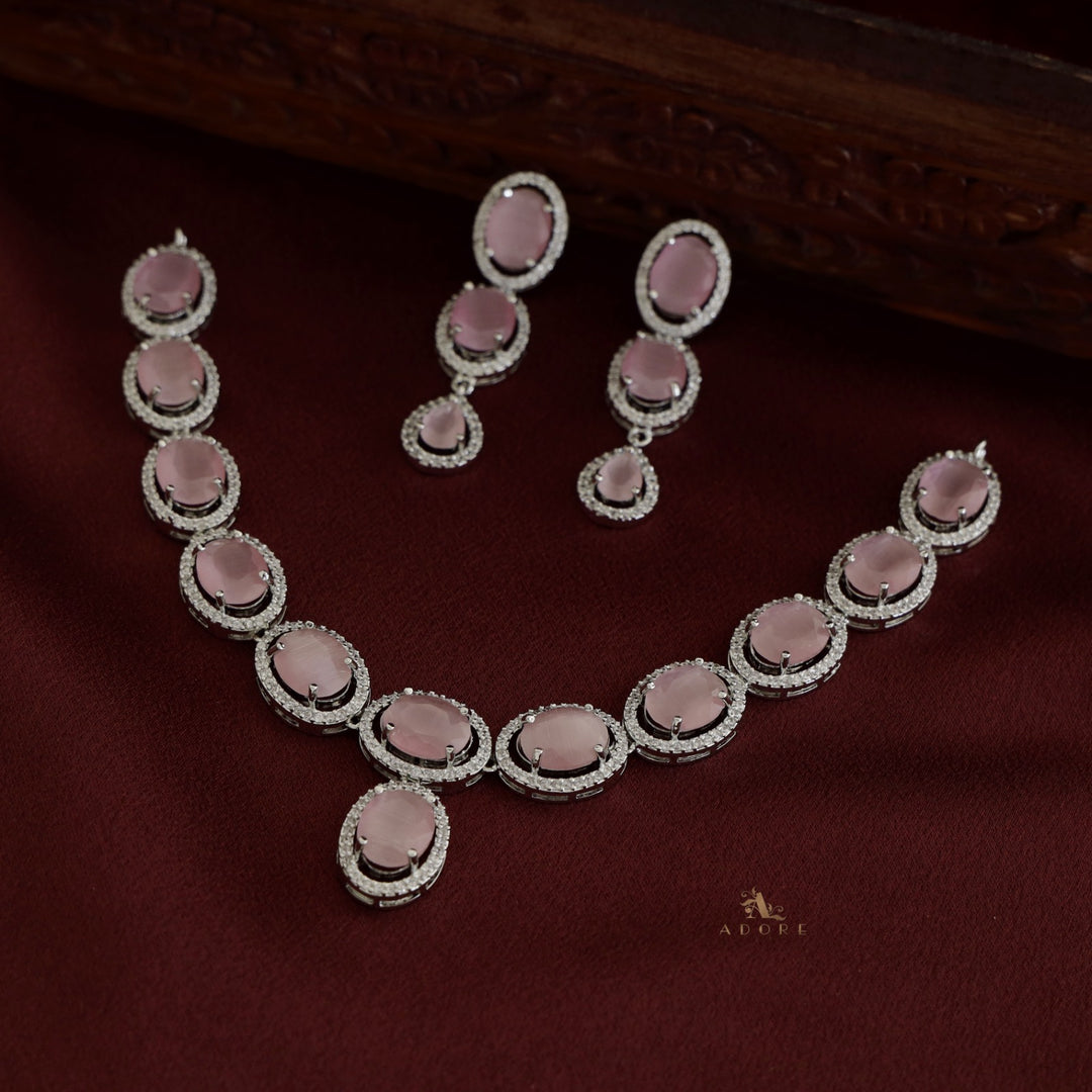 Silver Cordula Oval Short Neckpiece With Earring