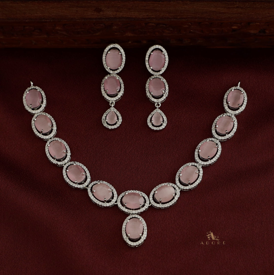 Silver Cordula Oval Short Neckpiece With Earring