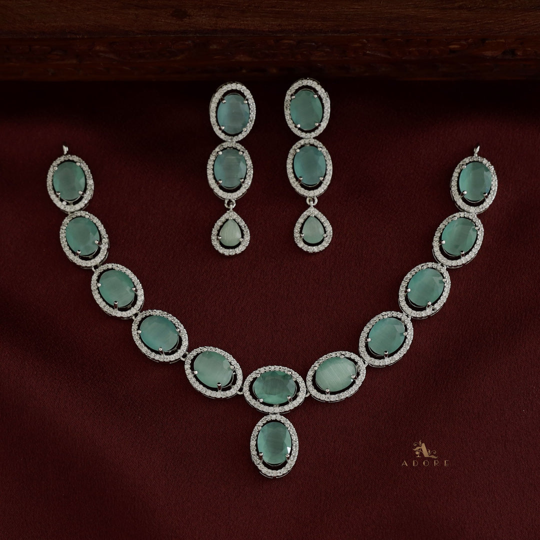 Silver Cordula Oval Short Neckpiece With Earring