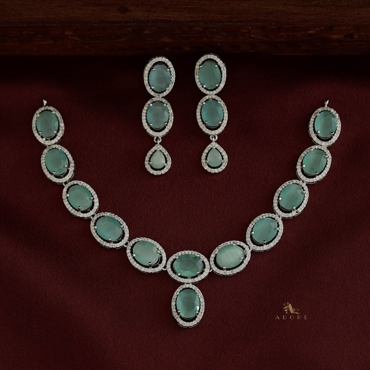 Silver Cordula Oval Short Neckpiece With Earring