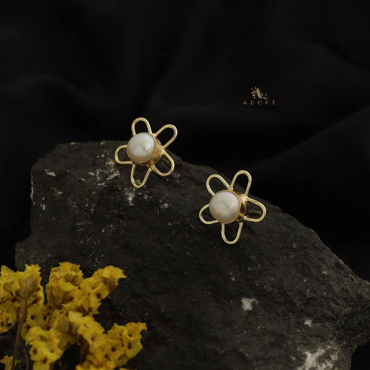 Juhi Golden Flower Pearl Stud