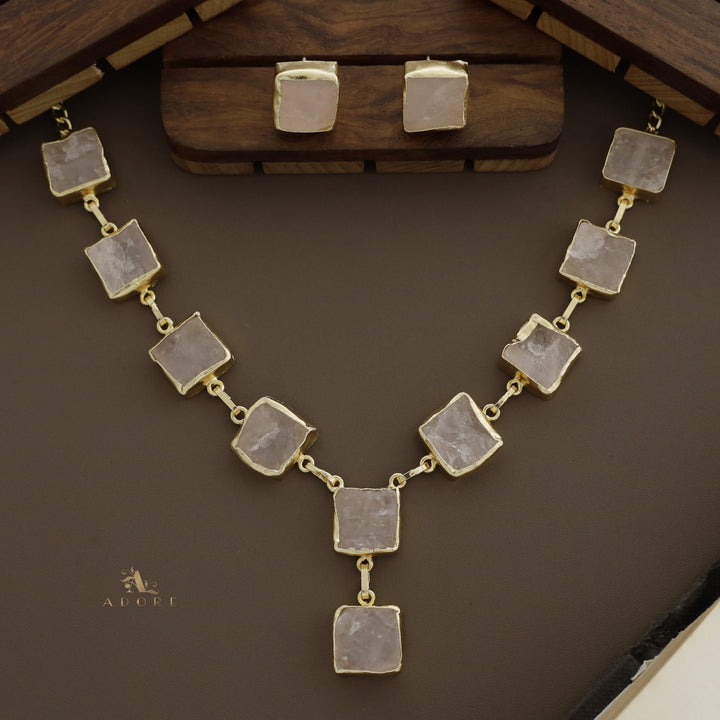Velora Square Raw Stone Neckpiece With Stud