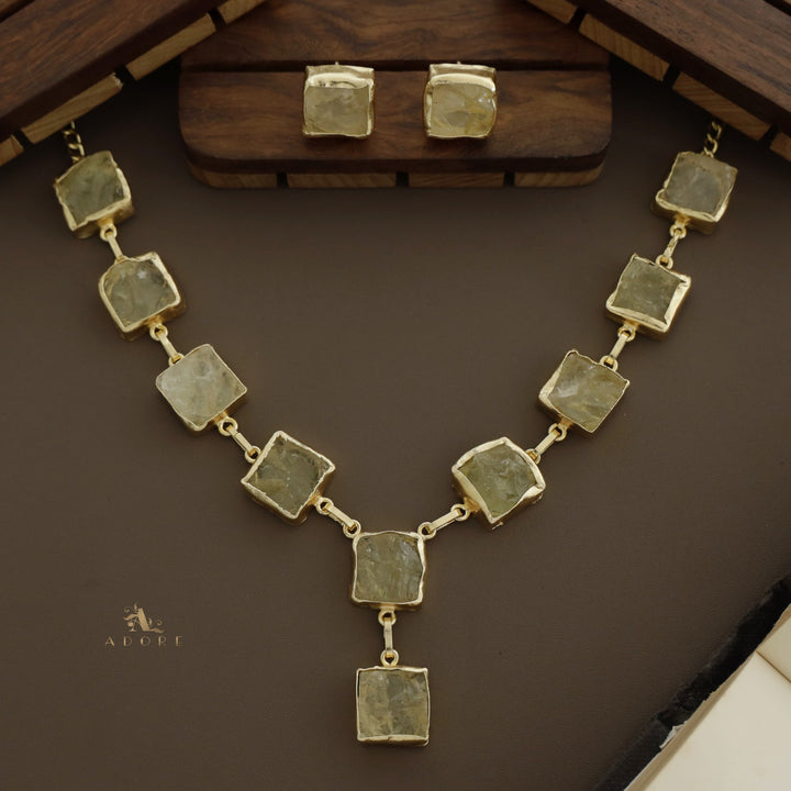 Velora Square Raw Stone Neckpiece With Stud