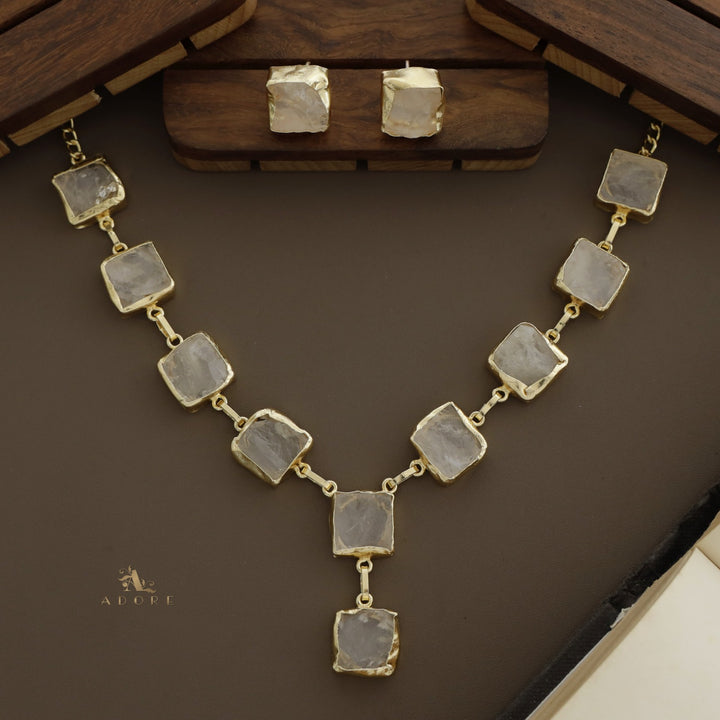 Velora Square Raw Stone Neckpiece With Stud